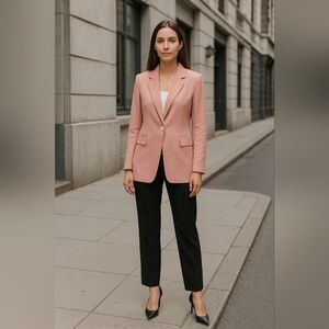 Iris & Ink Pink Lyocell Blazer Italy Tailored Minimalist Single Button Size US10